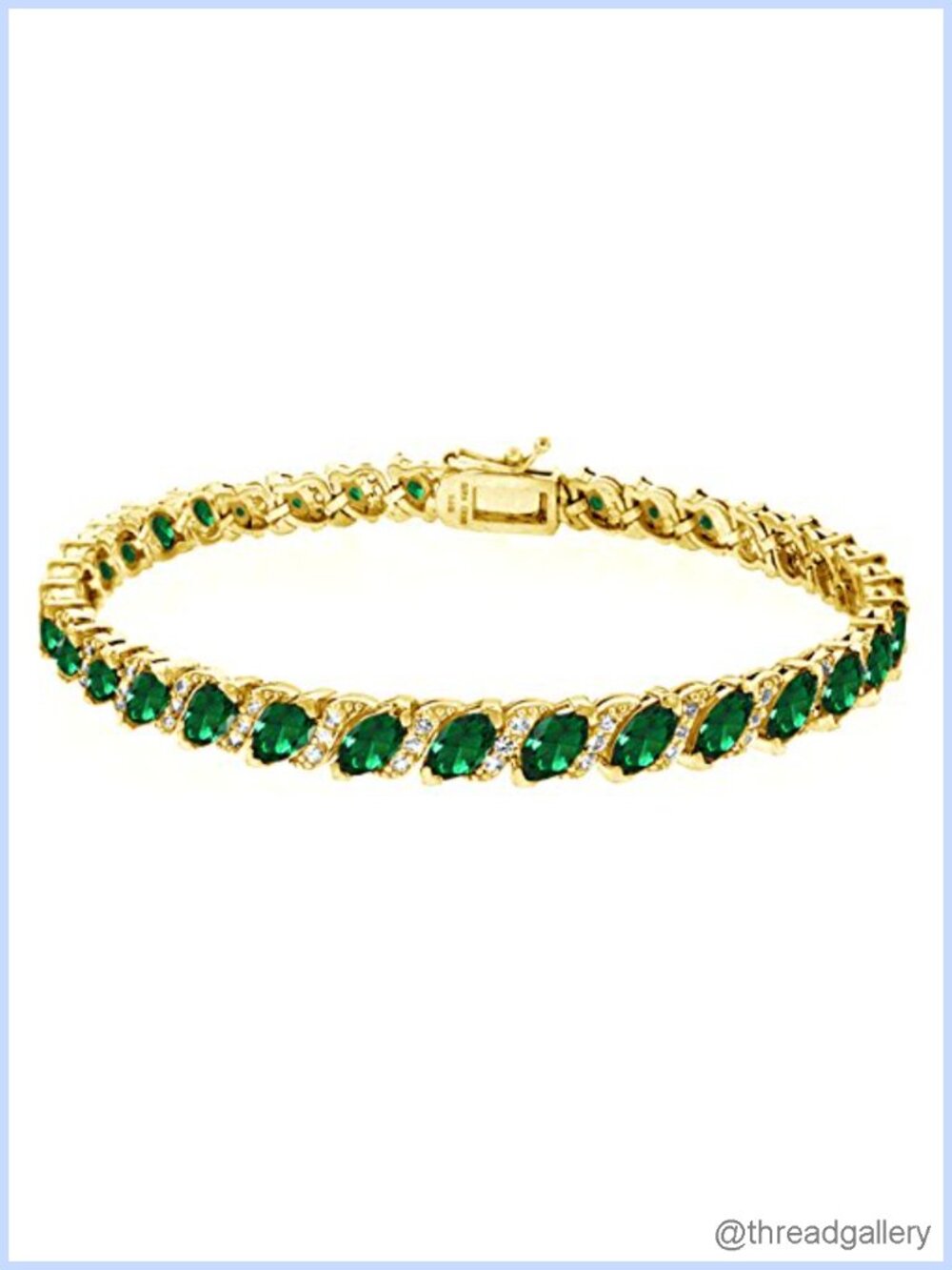 Tennis Bracelet Marquise Cut Simulated Emerald Gold Flashed Sterling Silver